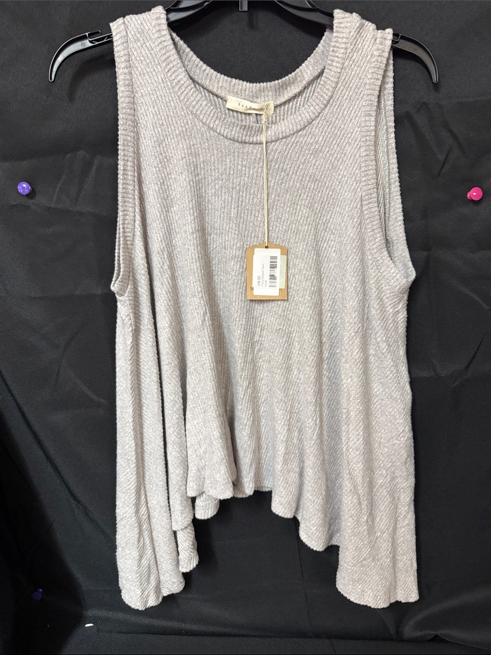 Sleeveless Ribbed Swing Tank Top in Grey